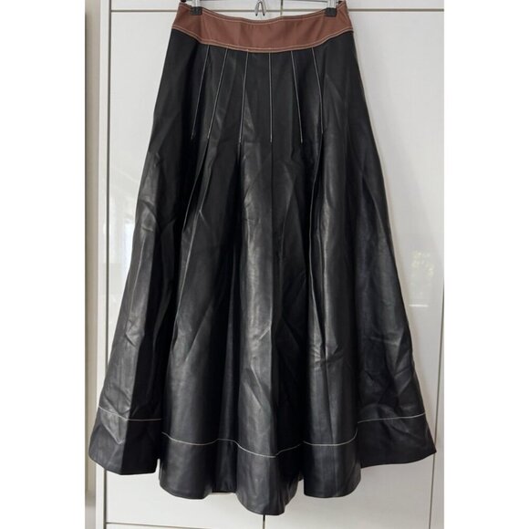 NWT Size 6 - Anthro Faux Leather Colorblock Pleated Maxi Skirt (NWT US$ 158) - Picture 10 of 16